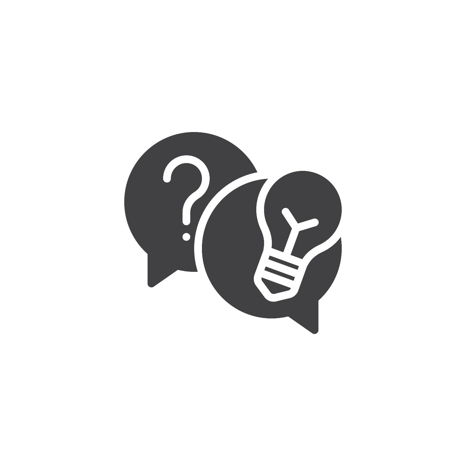 To talebobler, hvoraf der er et spørgsmålstegn i den ene, og en pære i den anden.