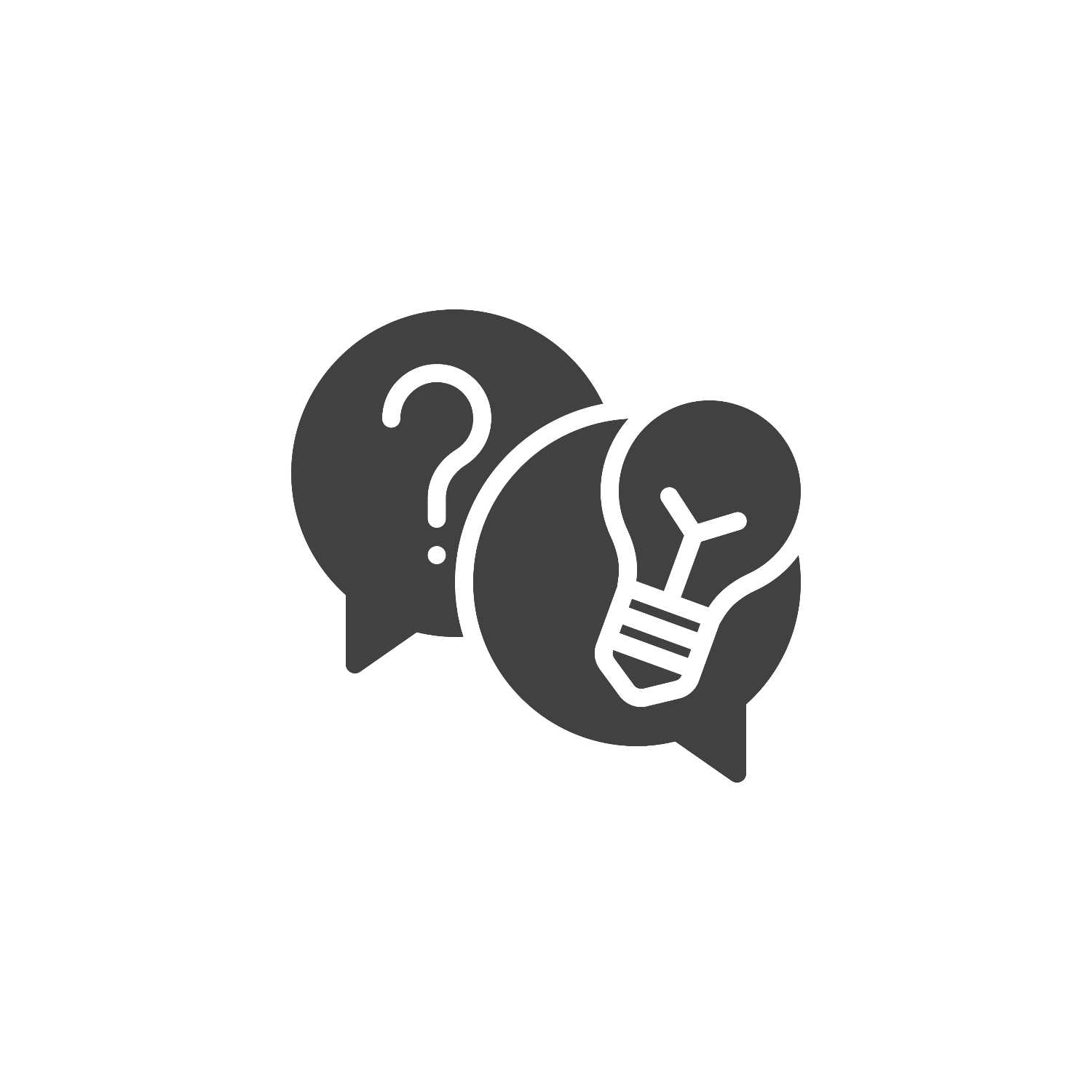 To talebobler, hvoraf der er et spørgsmålstegn i den ene, og en pære i den anden.